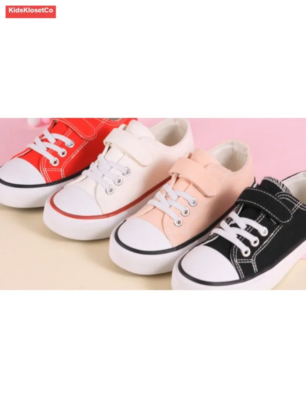 Canvas Sneakers for Kids, Adjustable Hook and Loop Closure, Non-Slip Rubber Sole